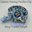 Custom (Blue Colours) SHORT LENGTH - BABY - Toddler 100% cotton pacifier clips