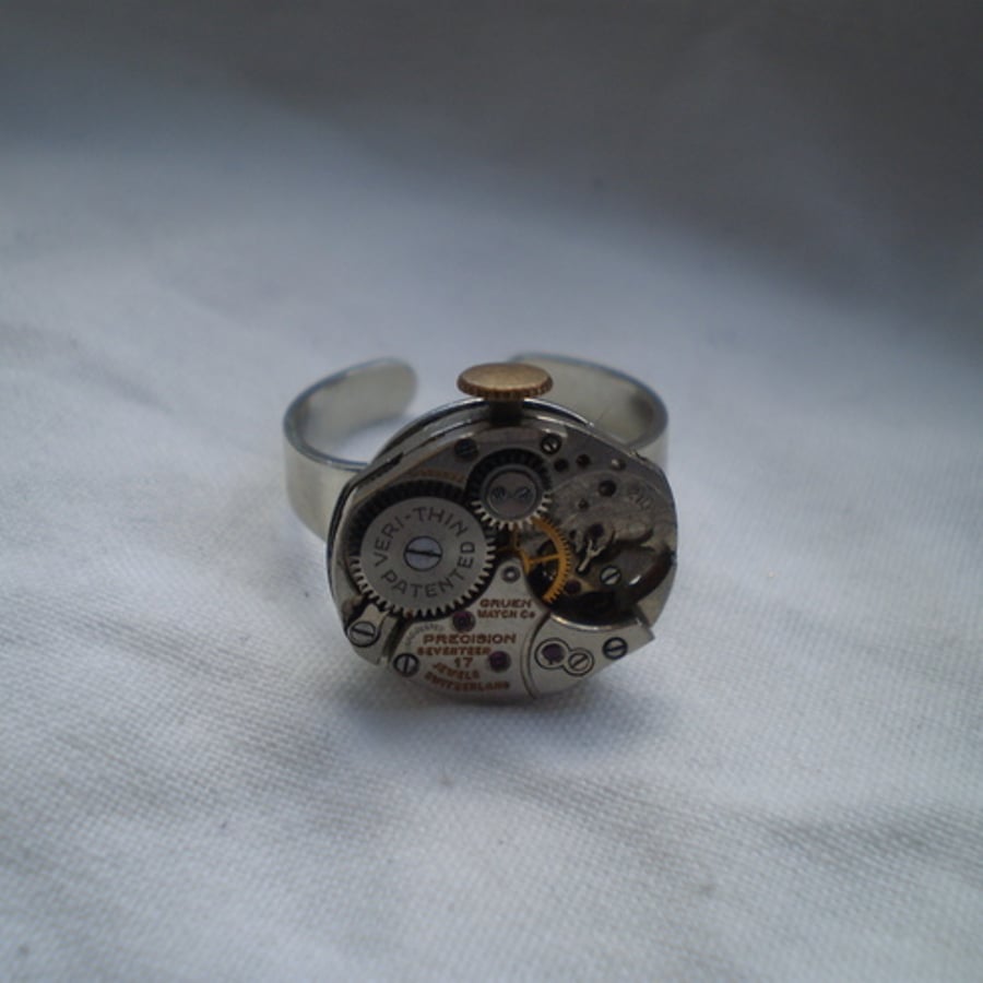 Steampunk Time On My Hand Ring