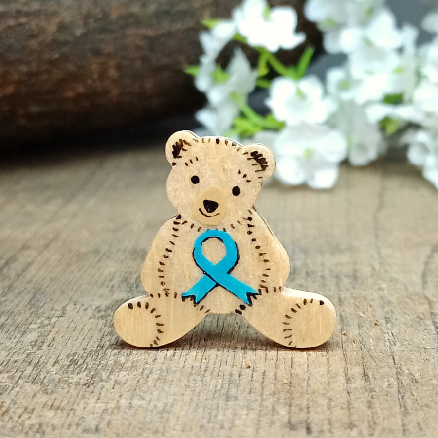 Ovarian Cancer Awareness Ribbon Bear Pin, Handmade Cancer Support Gift