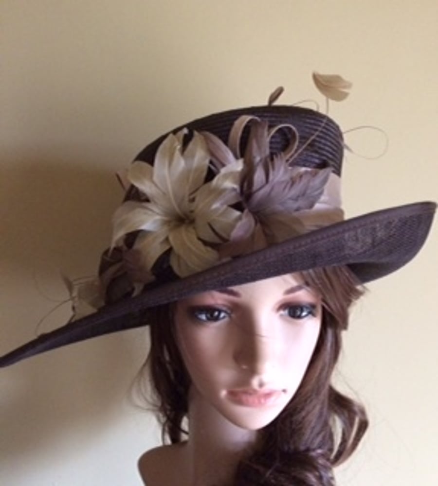Bespoke Chocolate sinamay hat mother of the bride, weddings,races