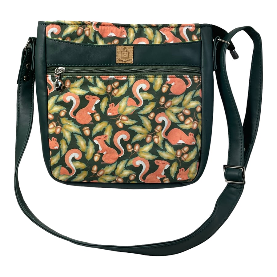 Handbag in faux leather and squirrel print, vegan woodland ladies gift, 