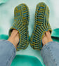 Lime & Blue Crochet Slipper Socks – Handmade Cosy Socks - Image 9