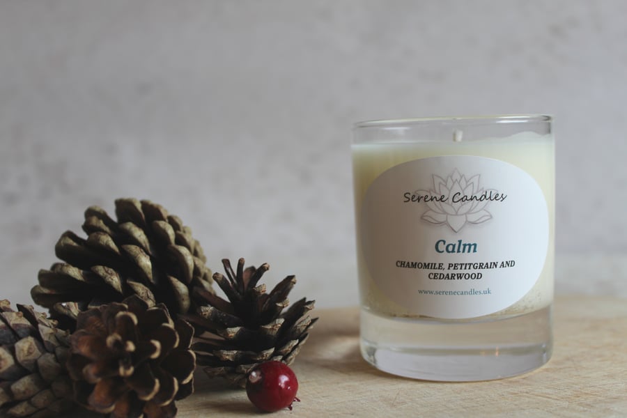 Chamomile, petitgrain and cedarwood essential oil candle