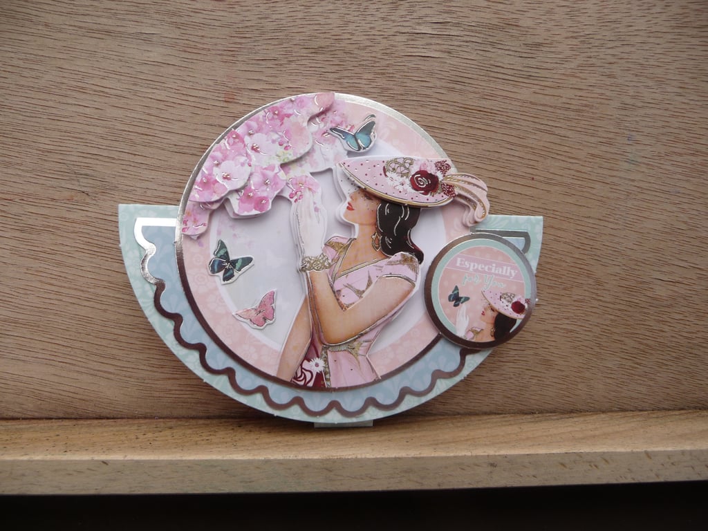 Ladies rocker irthday card blank inside decoupage butterflt elegant lady