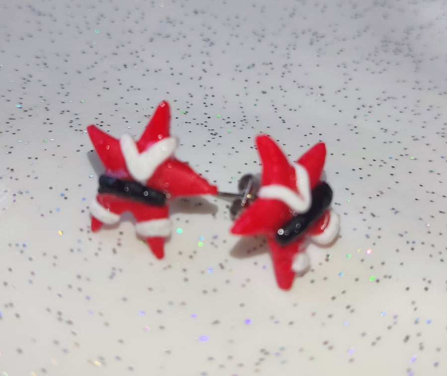 Handmade Polymer clay Santa star earrings
