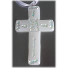White Fused Glass Cross  Dichroic Suncatcher 008 10cm 