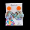 Oil Emulsion & Neon Orange Double Circle Earrings