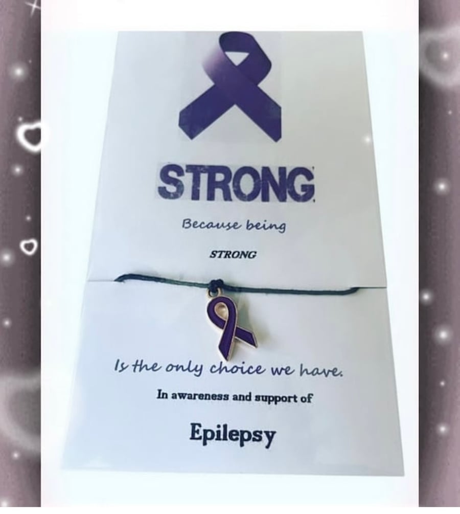 Epilepsy awareness wish bracelet purple ribbon charm corded bracelet gift 