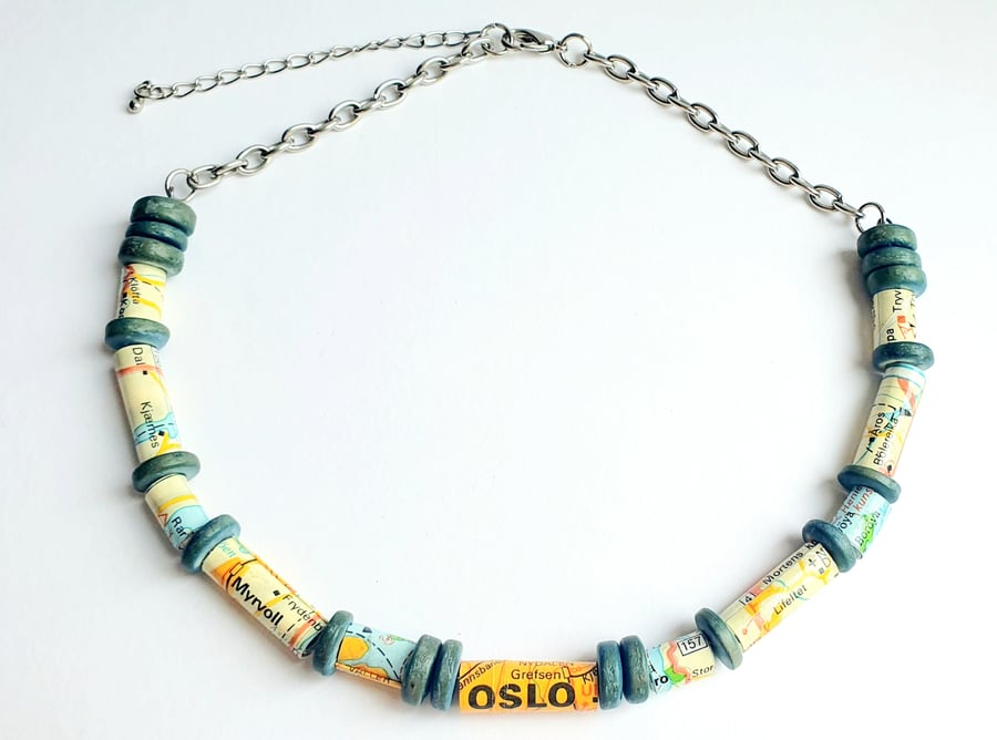 Unusual choker  necklace made with a map of Norway
