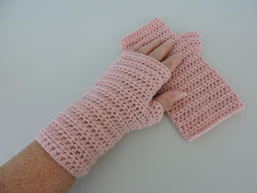  SALE  Fingerless Mitts Crochet Pale Pink