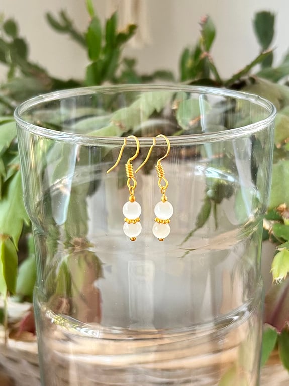 White Opal earrings on gold plated hook - October birthstone