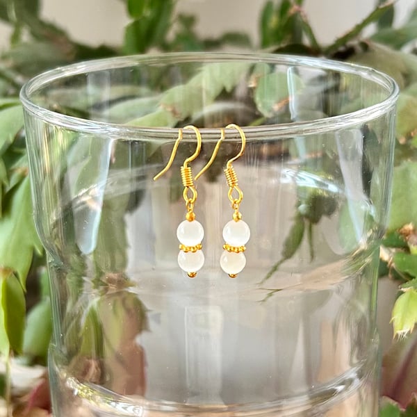 White Opal earrings on gold plated hook - October birthstone