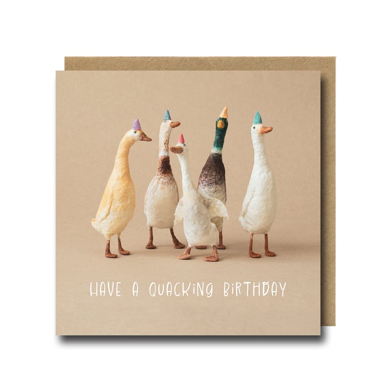 Duck Birthday Card – Handmade Spun Cotton Runner Duck Print