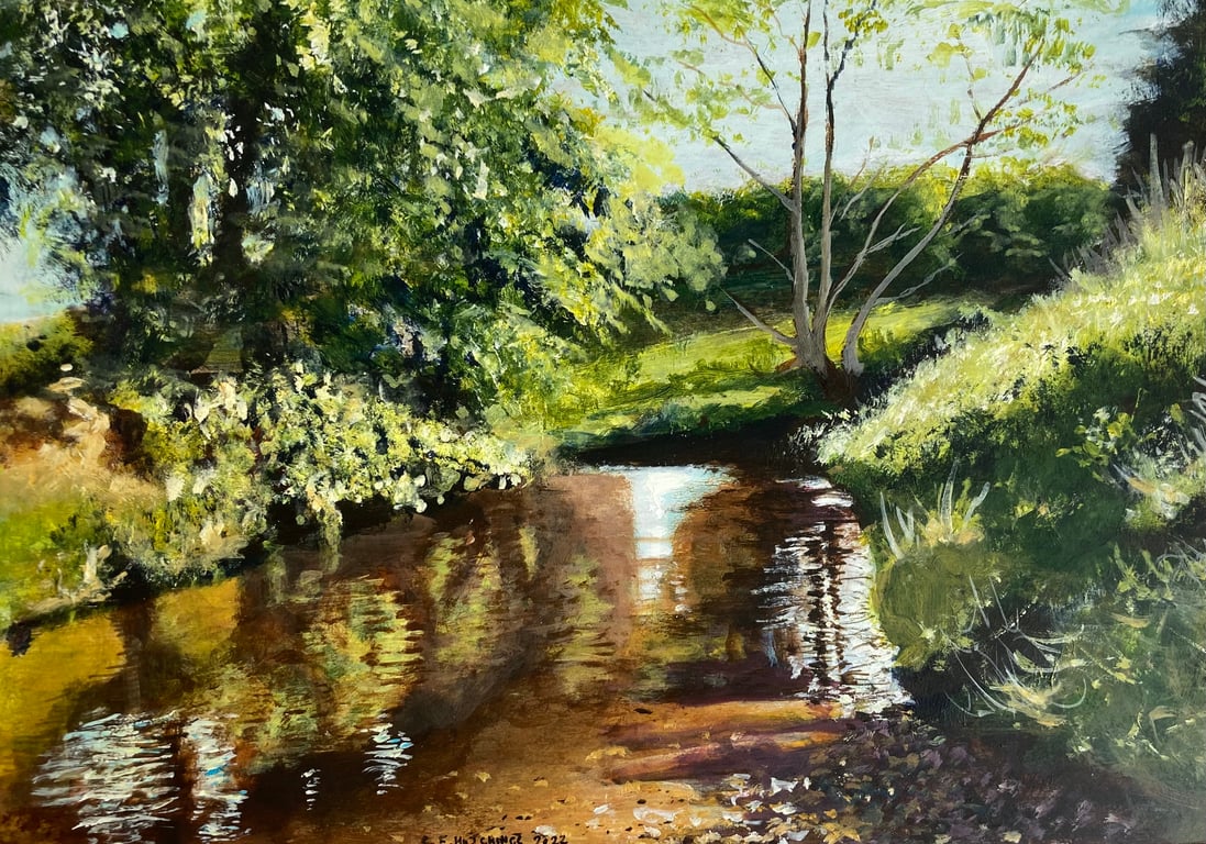 The river Esk, Castleton (Acrylic painting fully mounted 12" x 10")