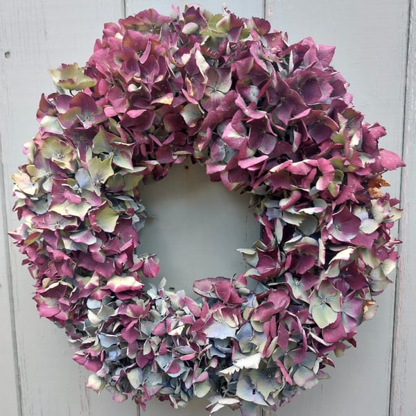 Dried Hydrangea Wreath. 28cm Diameter. Handmade.
