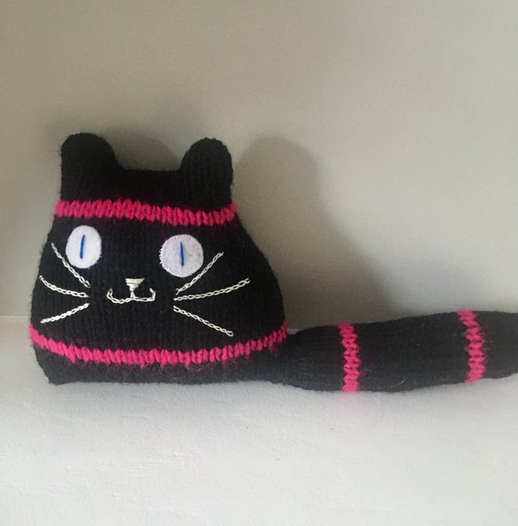 Knitted black  kitten  doll, cat man gift 