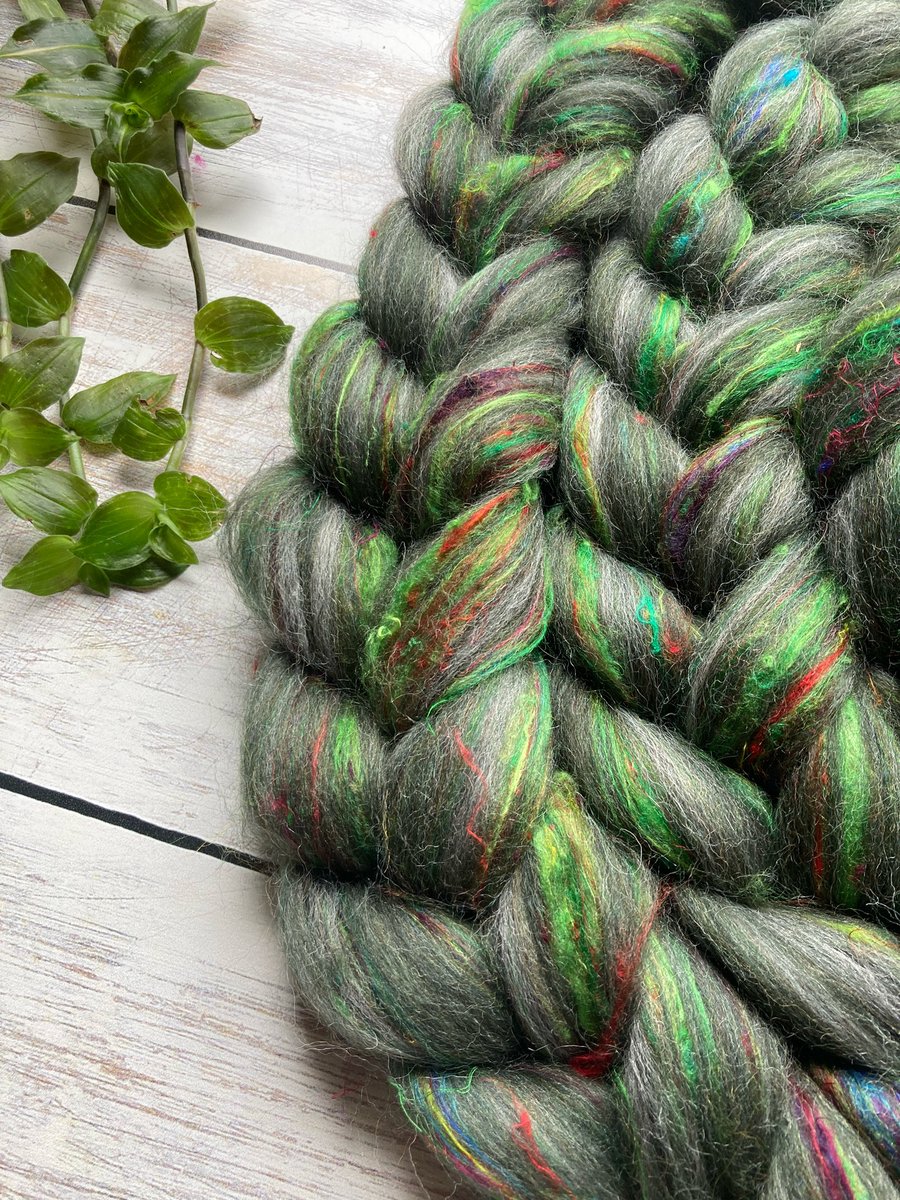 Recycled wool sari silk blend spinning fibre 100g   Meadow