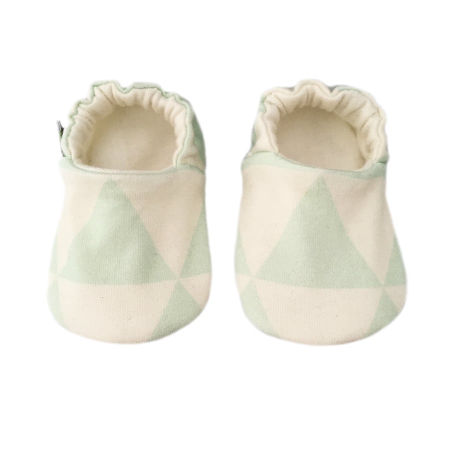 Baby Shoes Mint Green TRIANGLES Organic Kids Slippers Pram Shoes GIFT IDEA 0-9Y