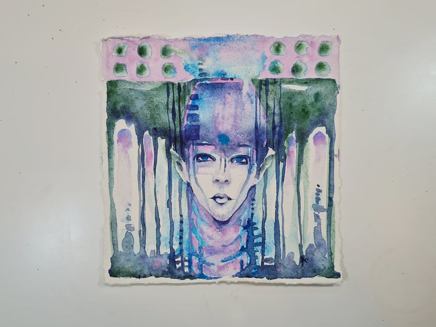 Surreal Portrait Watercolour Painting, Portrait of a Woman, Wall Art