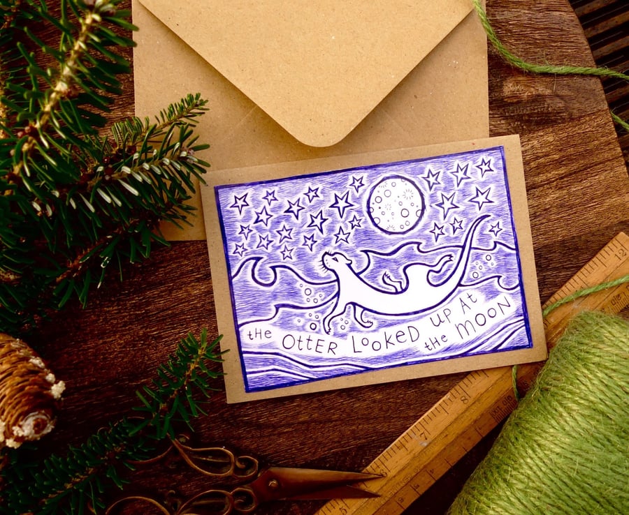 Otter Moon Card - READY TO SHIP