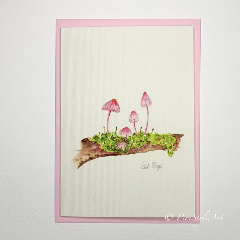 Pink Fungi Botanical Greeting Card – Pinks & Greens Collection