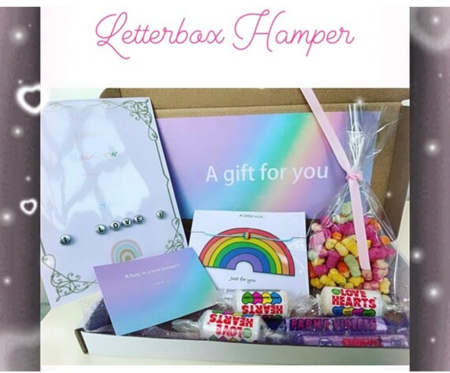 Letter box rainbow hamper gift thinking of you gift bracelet set