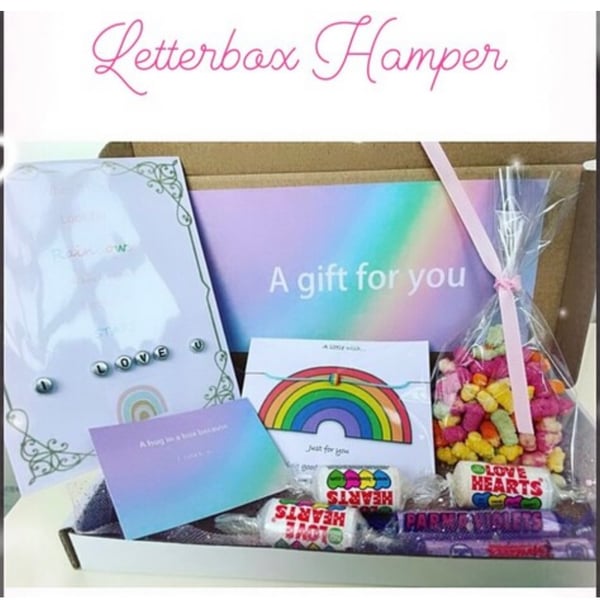 Letter box rainbow hamper gift thinking of you gift bracelet set
