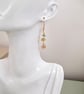 Flower drop earrings Gold Plated Daisy Green jade, White jasper, Yellow  - Image 1