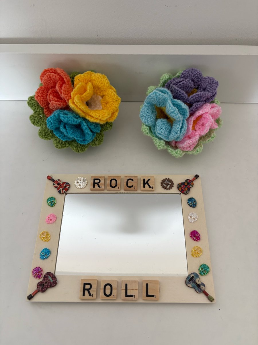 Rock and Roll decorated wood mirror. 