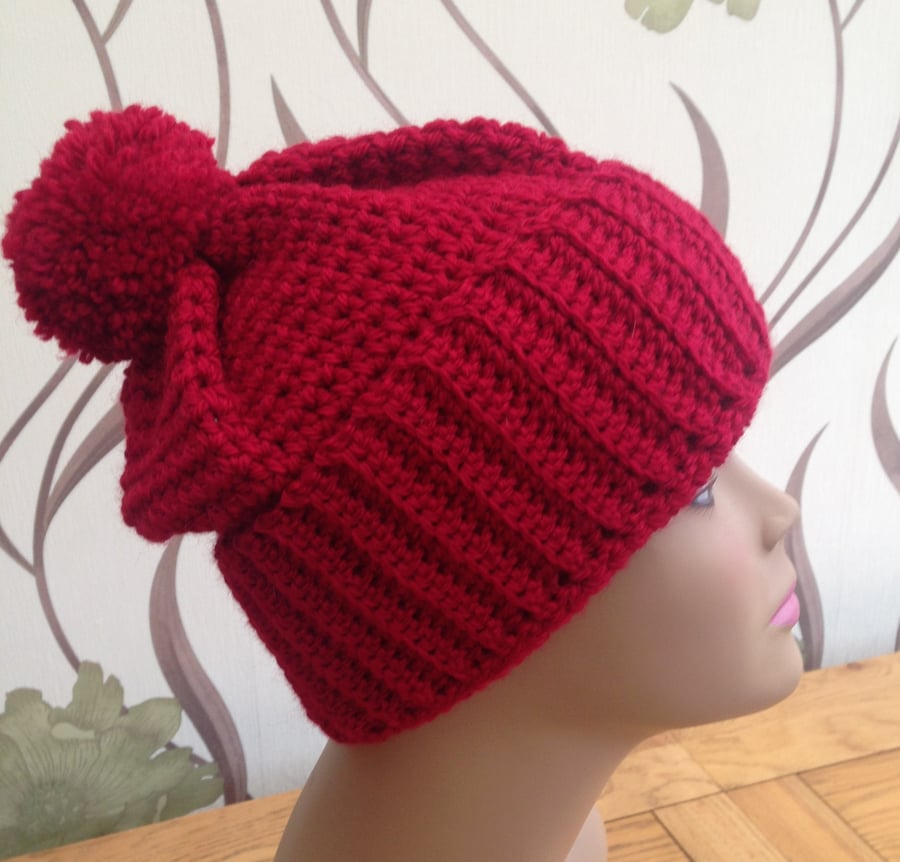 Crochet Hat Beanie in Bobble Design in Red - Made to Order 