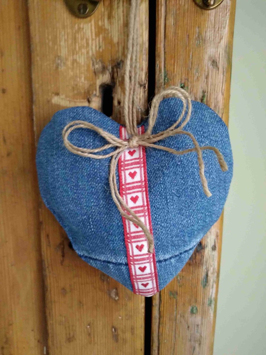 Hanging Heart handmade denim fabric 