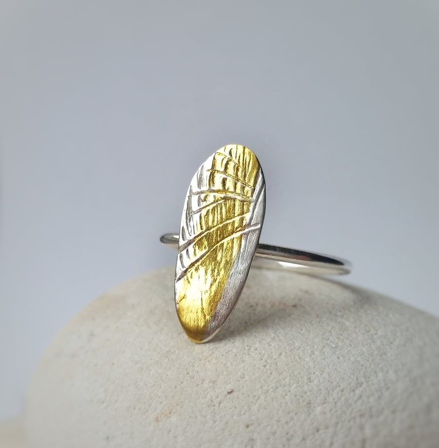 SALE Organic feel silver ring with 24ct gold detail 