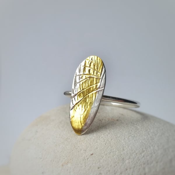 SALE Organic feel silver ring with 24ct gold detail 