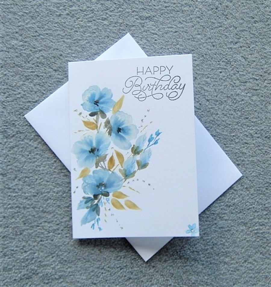 Birthday card hand painted floral original art greetings card ( ref F 179 )