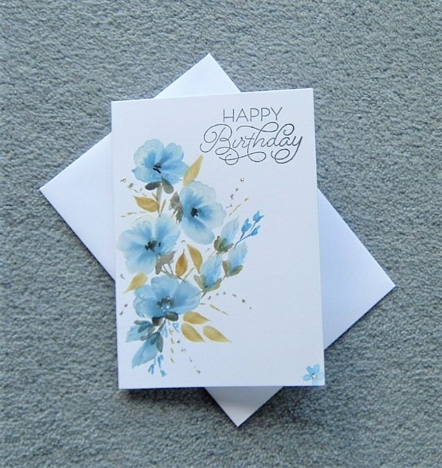 Birthday card hand painted floral original art ... - Folksy