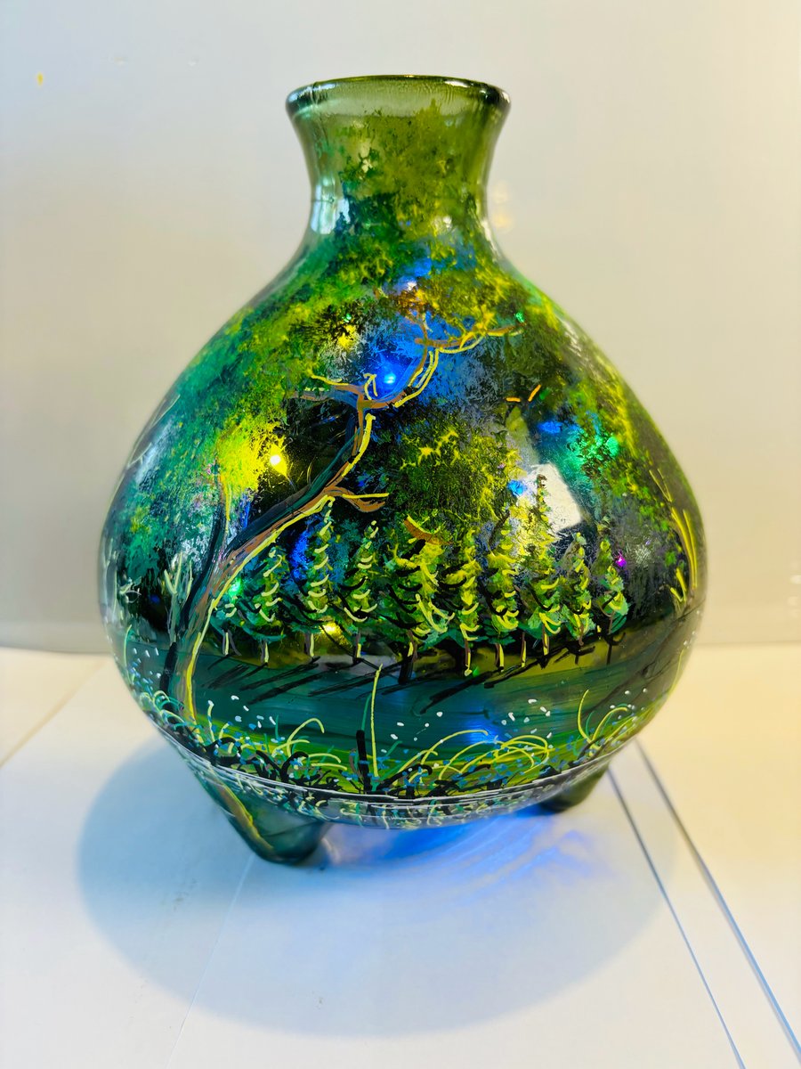 A hand painted and fired glass vase by Andrew Jenkins 