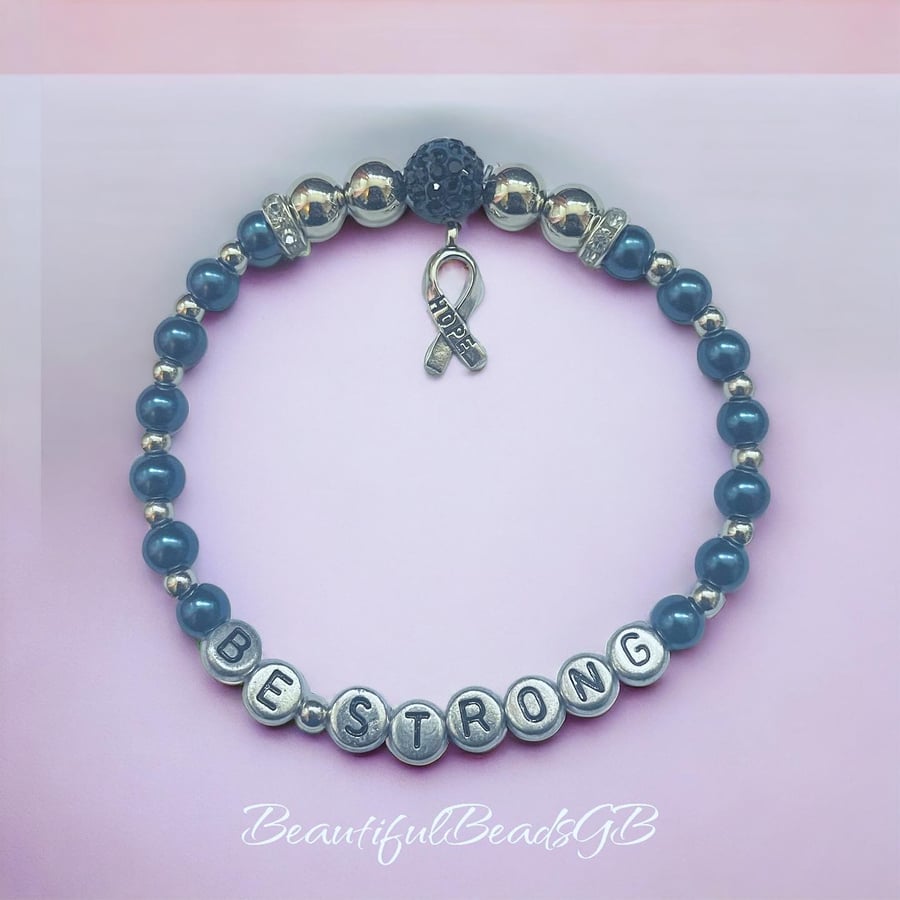 Navy ribbon charm shamballa stretch beaded awareness bracelet 