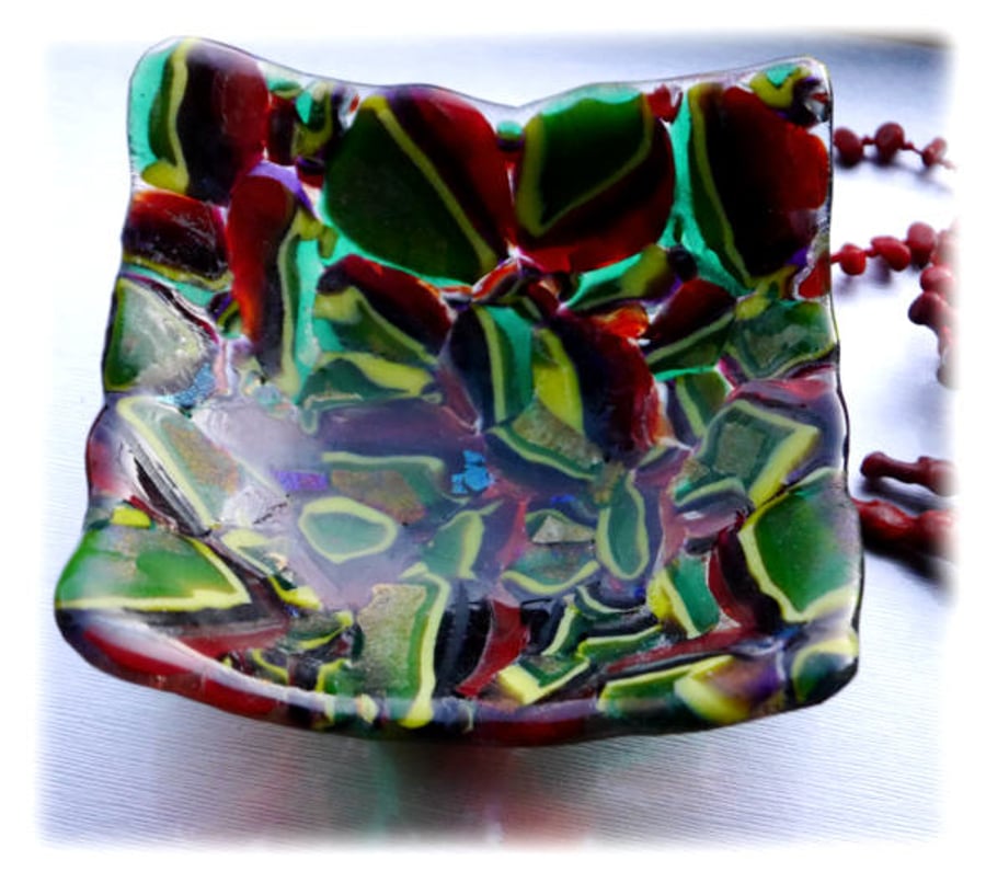 Fused Glass Streaky Nuggets Dish 12cm Square Red Green Yellow
