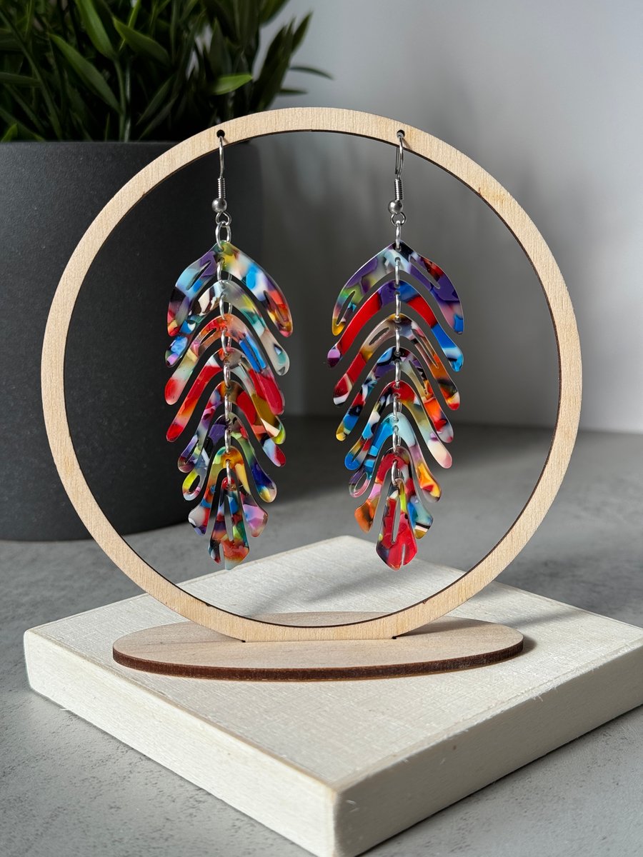 Multi- Colour Feather Leaf Earrings 