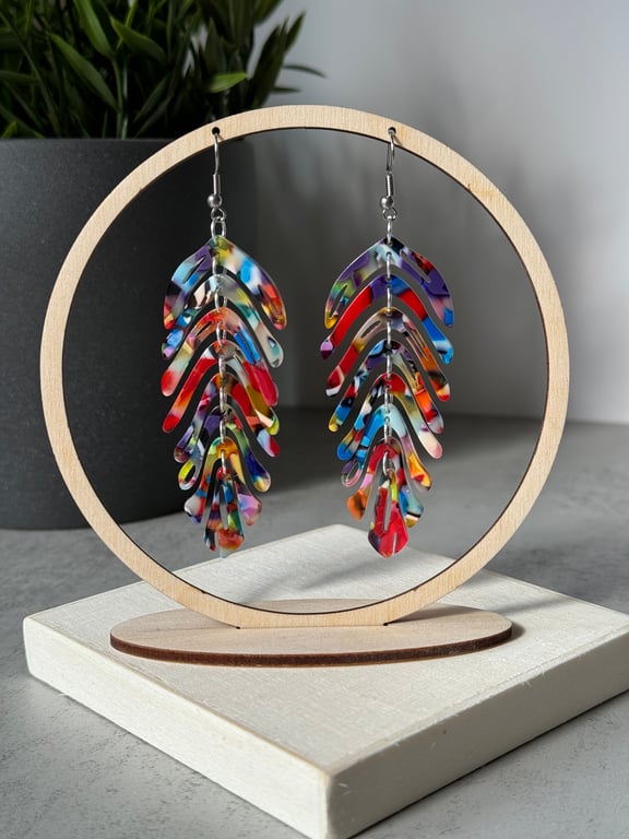 Multi- Colour Feather Leaf Earrings 