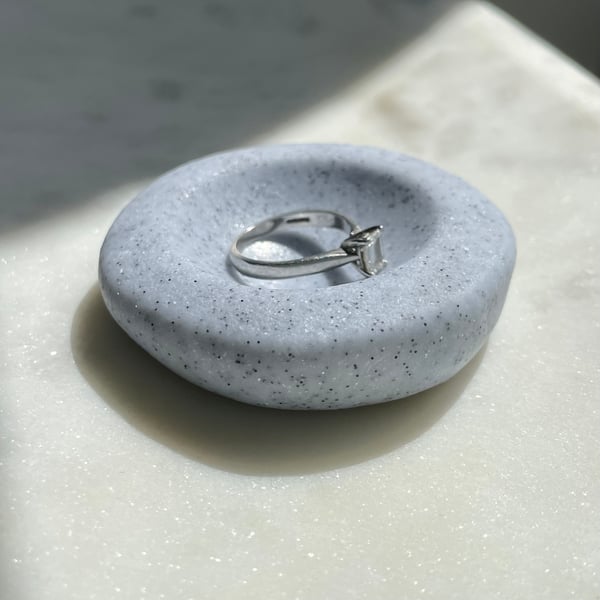 Grey stone-effect ring dish, round, mini trinket dish, handmade homewares
