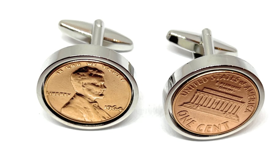 1964 60th Birthday Anniversary 1 cent lincoln coin cufflinks - One cent cufflink