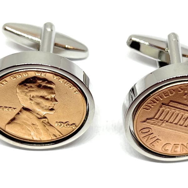 1964 60th Birthday Anniversary 1 cent lincoln coin cufflinks - One cent cufflink