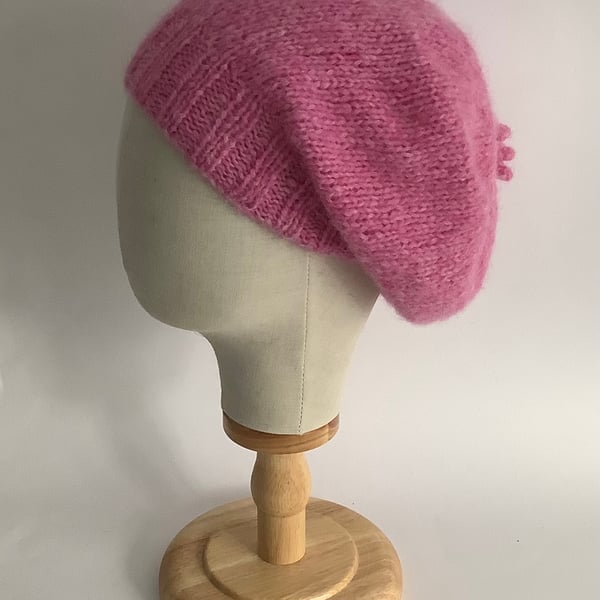 SLOUCH BEANIE .Hat  'Elodie' . Luxurious baby alpaca , merino blend . Pink .