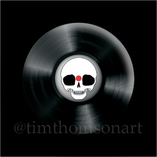 Long Live Vinyl! Skull on a record, 25mm Button Pin Badge