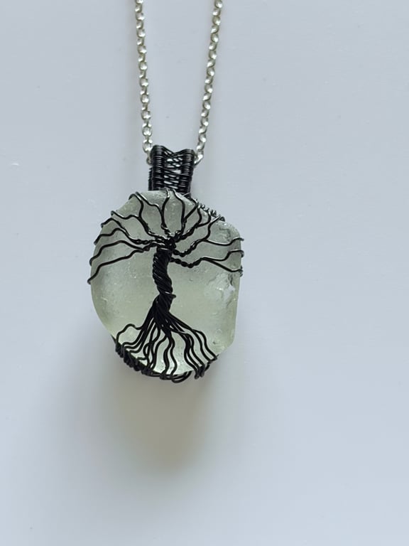 Scottish sea glass Necklace - Tree of Life Pendant - Made in Scotland - Unique