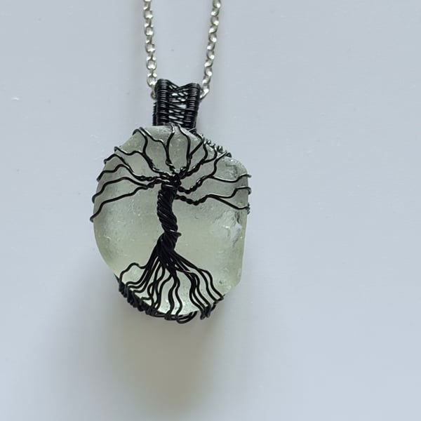 Scottish sea glass Necklace - Tree of Life Pendant - Made in Scotland - Unique