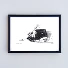Handprinted ECO Linoprint Dog Handprinted Pooch Linocut Print Hound Pet Nature