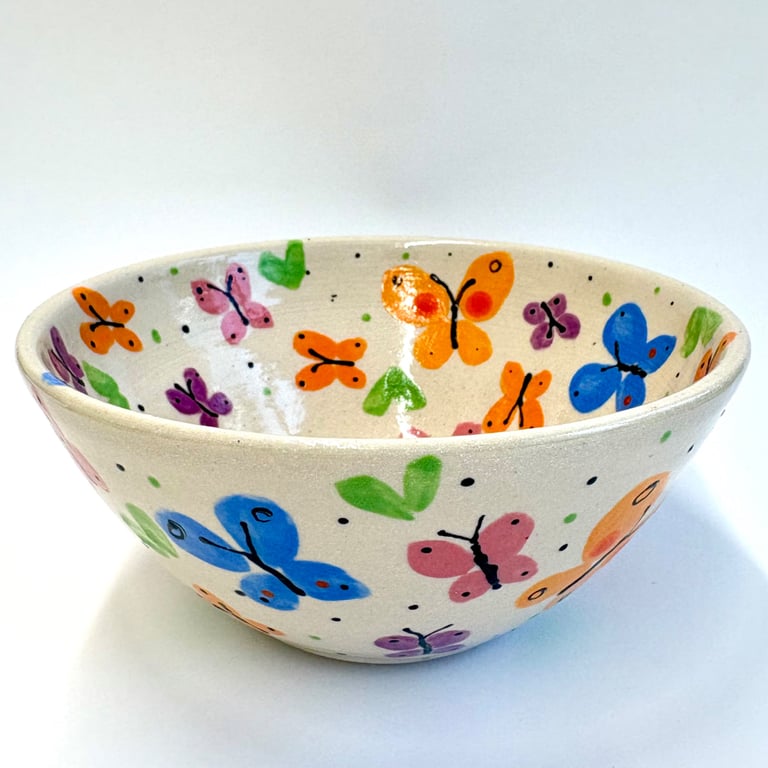 BUTTERFLY BOWL-HAND-PAINTED CERAMIC STONEWARE BOWL