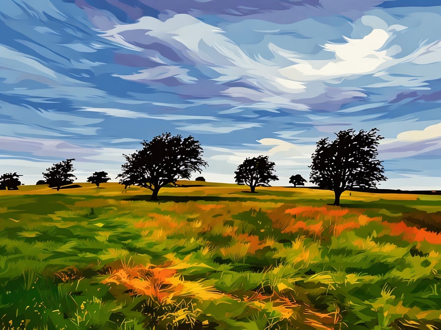 A4 Print Trees on Dales Yorkshire Scene 
